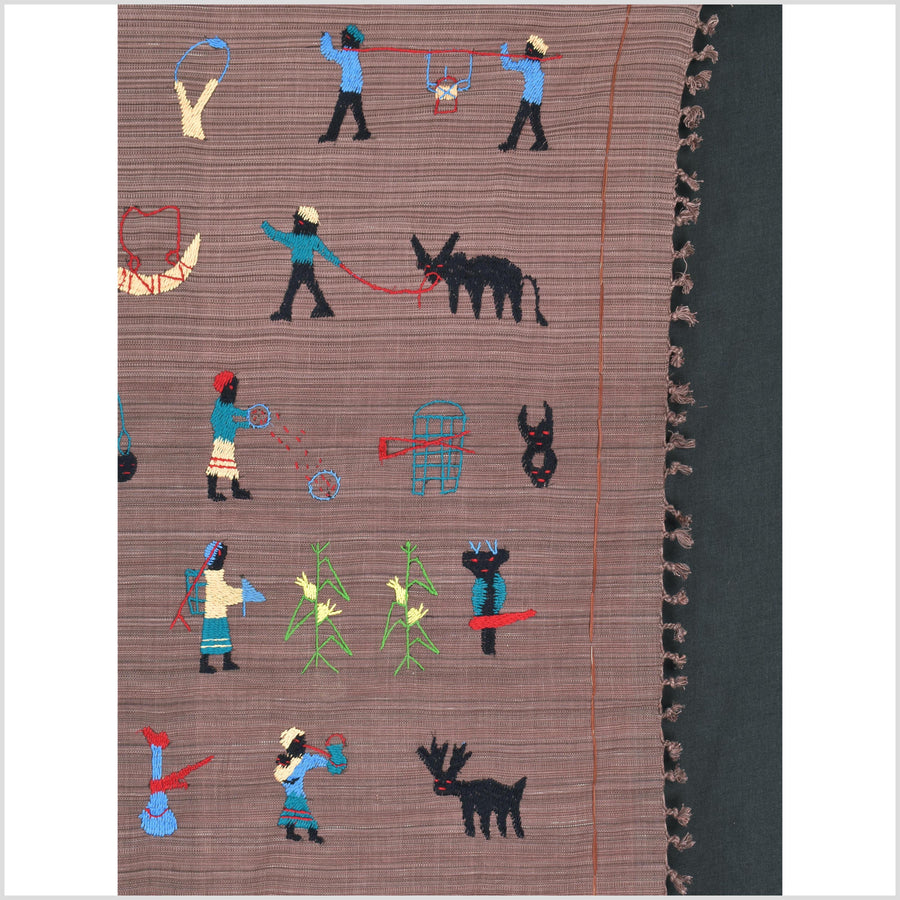 Purple blackberry cotton story quilt Naga tribal textile ethnic embroidered boho fabric Burma hill tribe tapestry Thai India Hmong MP28