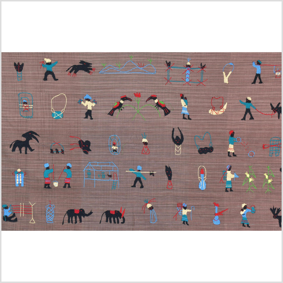 Purple blackberry cotton story quilt Naga tribal textile ethnic embroidered boho fabric Burma hill tribe tapestry Thai India Hmong MP28