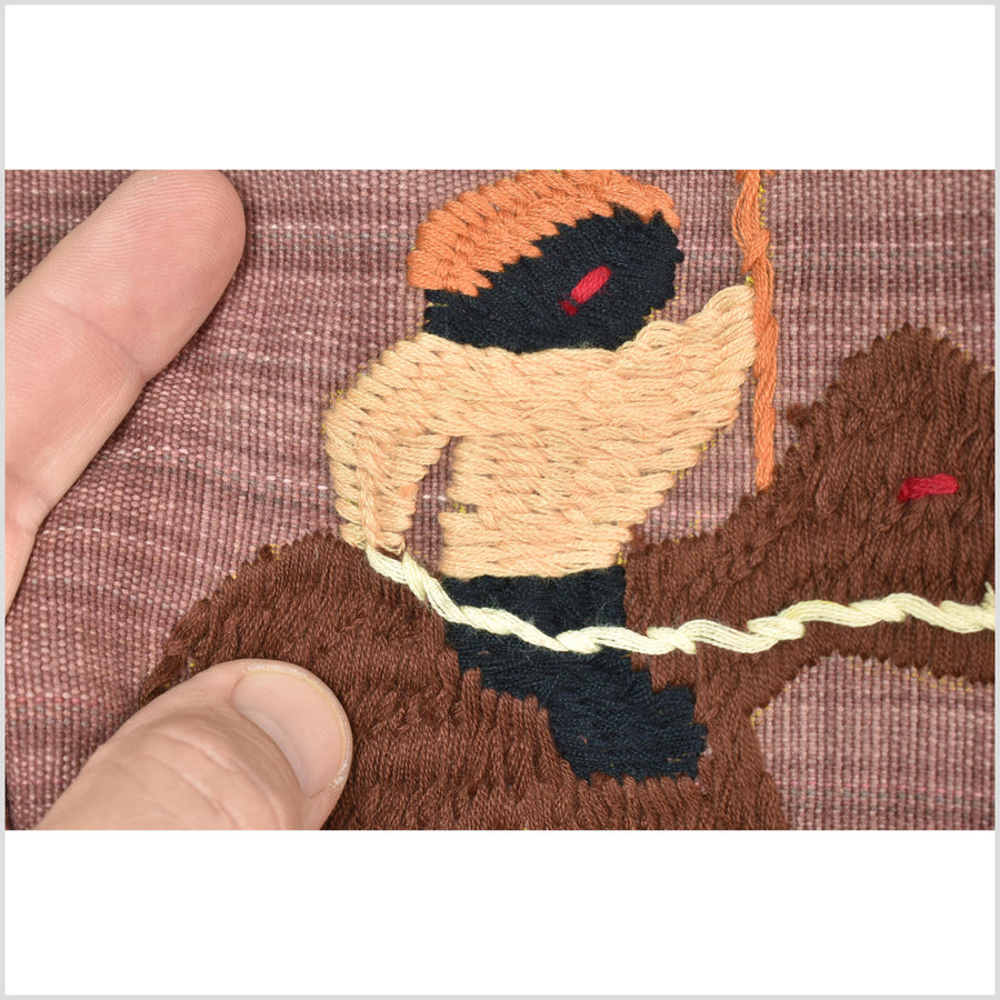 Rose mauve cotton story quilt Naga tribal textile ethnic embroidered boho fabric Burma hill tribe tapestry Thai India Hmong MP29