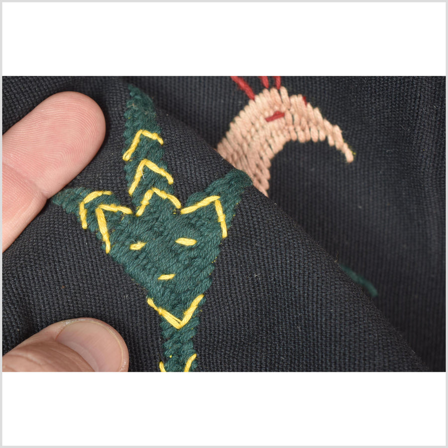 Pitch-dark black cotton story quilt Naga tribal textile ethnic embroidered boho fabric Burma hill tribe tapestry Thai India Hmong MP2