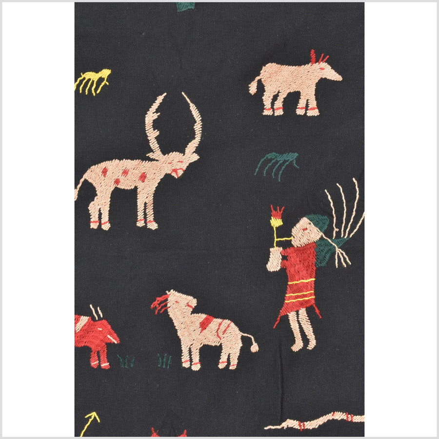 Pitch-dark black cotton story quilt Naga tribal textile ethnic embroidered boho fabric Burma hill tribe tapestry Thai India Hmong MP2
