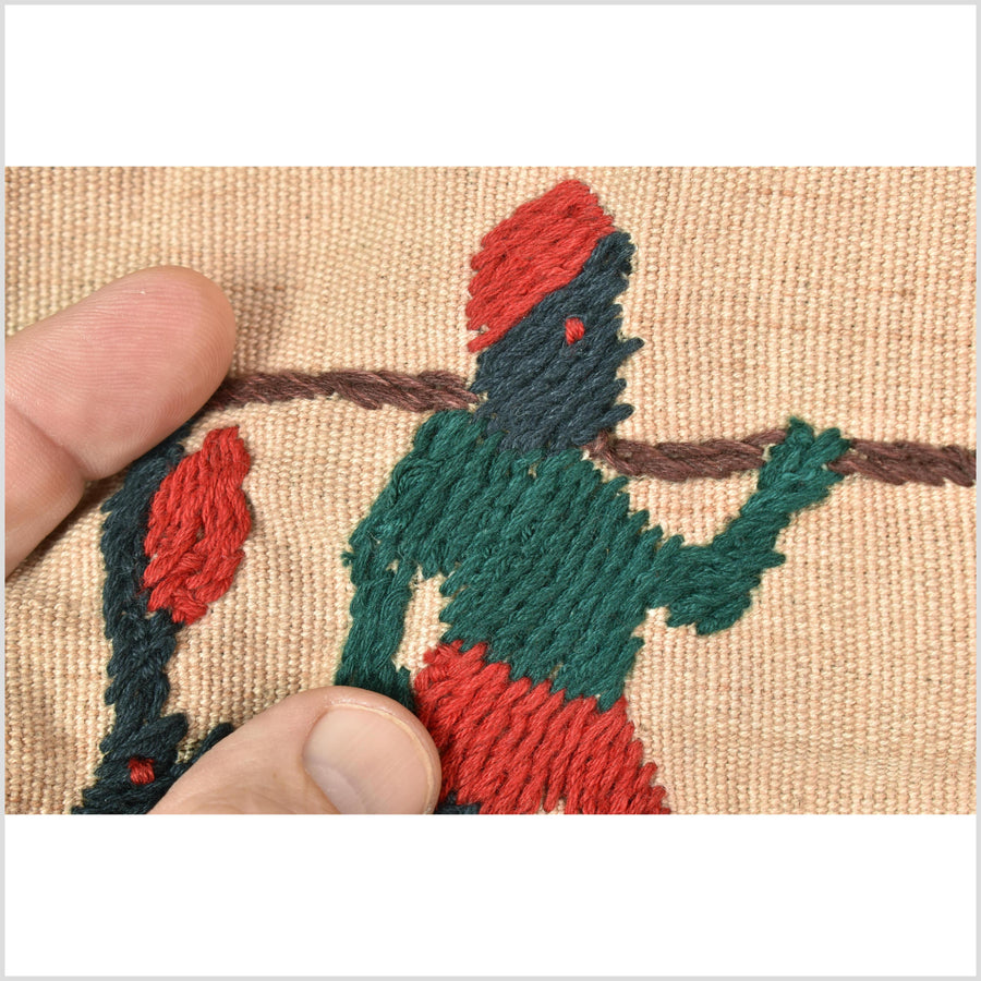 Golden caramel cotton story quilt Naga tribal textile ethnic embroidered boho fabric Burma hill tribe tapestry Thai India Hmong MP30