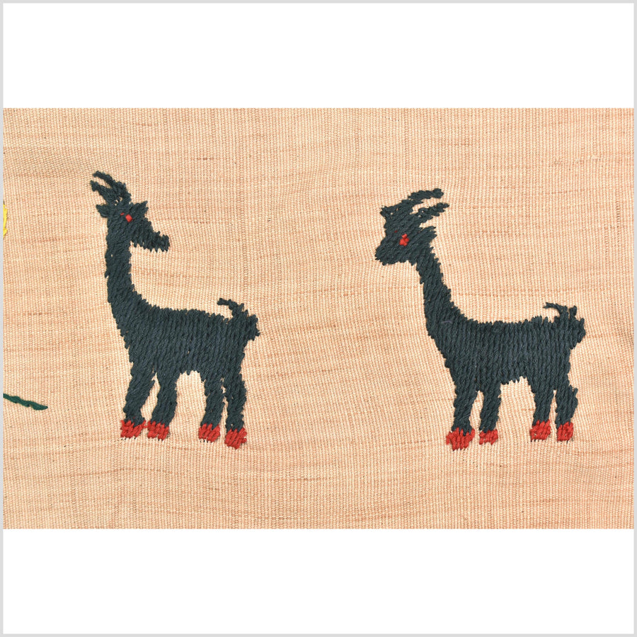 Golden caramel cotton story quilt Naga tribal textile ethnic embroidered boho fabric Burma hill tribe tapestry Thai India Hmong MP30