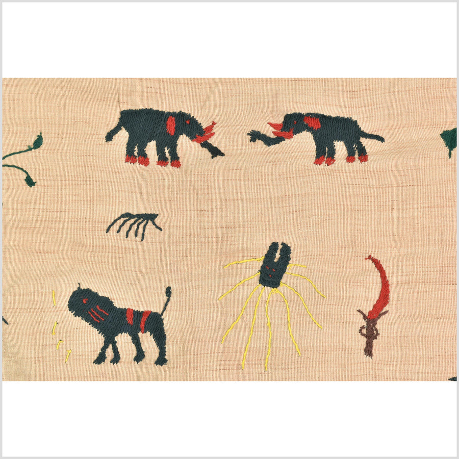 Golden caramel cotton story quilt Naga tribal textile ethnic embroidered boho fabric Burma hill tribe tapestry Thai India Hmong MP30