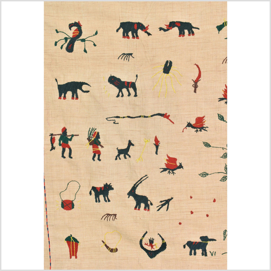 Golden caramel cotton story quilt Naga tribal textile ethnic embroidered boho fabric Burma hill tribe tapestry Thai India Hmong MP30