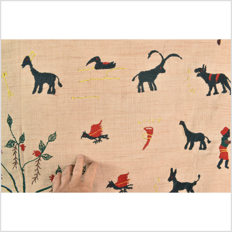 Golden caramel cotton story quilt Naga tribal textile ethnic embroidered boho fabric Burma hill tribe tapestry Thai India Hmong MP30