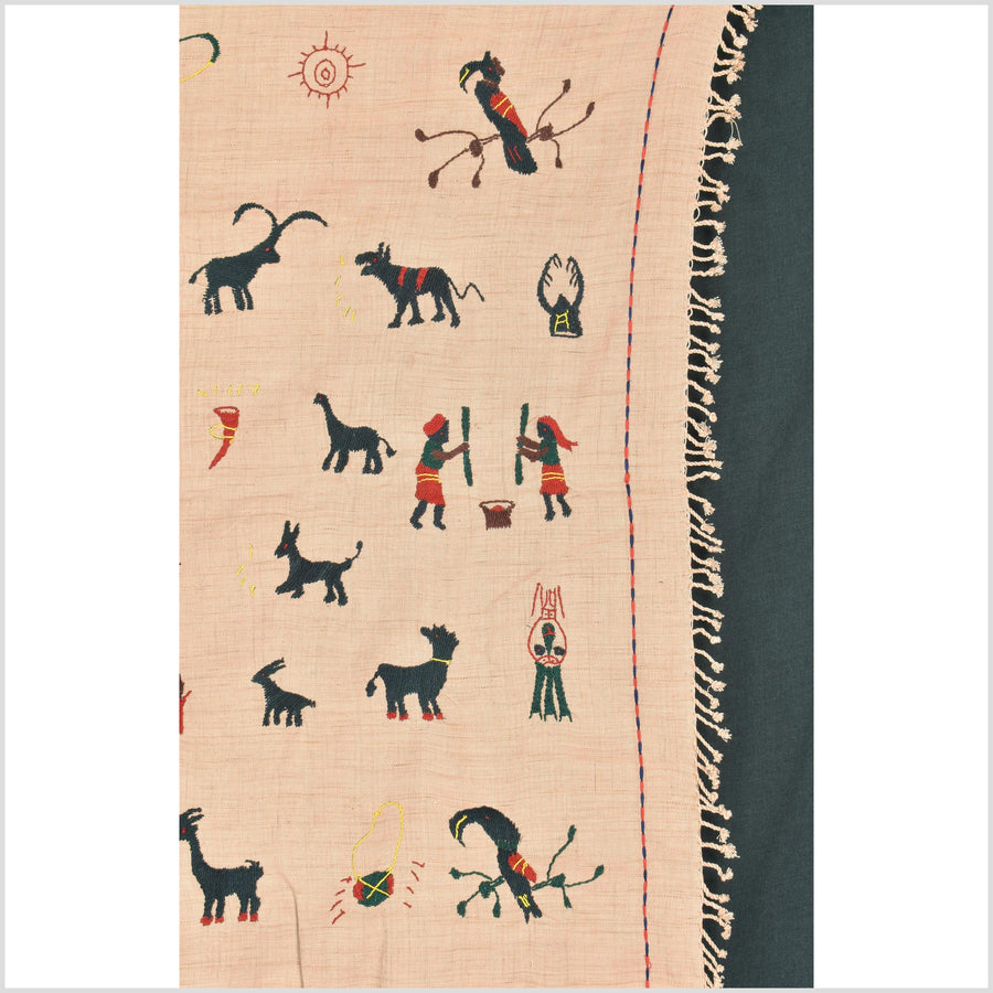 Golden caramel cotton story quilt Naga tribal textile ethnic embroidered boho fabric Burma hill tribe tapestry Thai India Hmong MP30