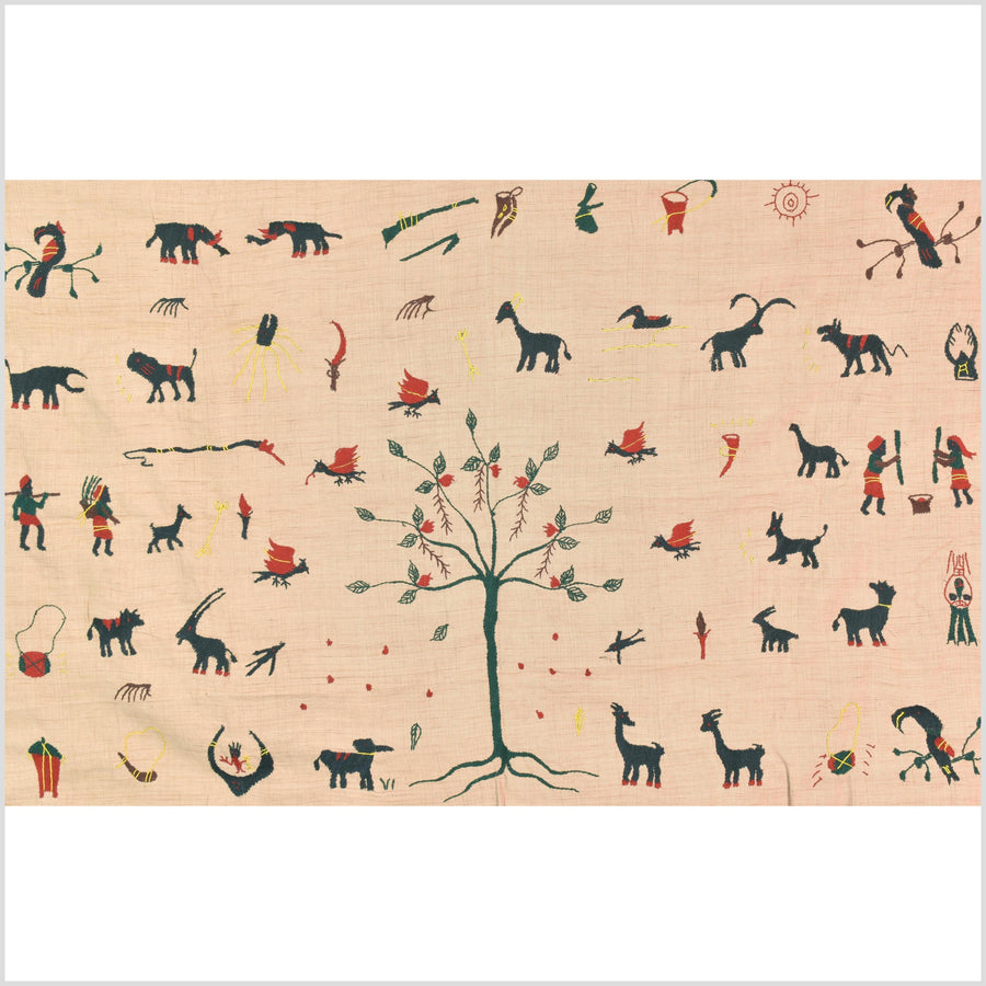 Golden caramel cotton story quilt Naga tribal textile ethnic embroidered boho fabric Burma hill tribe tapestry Thai India Hmong MP30