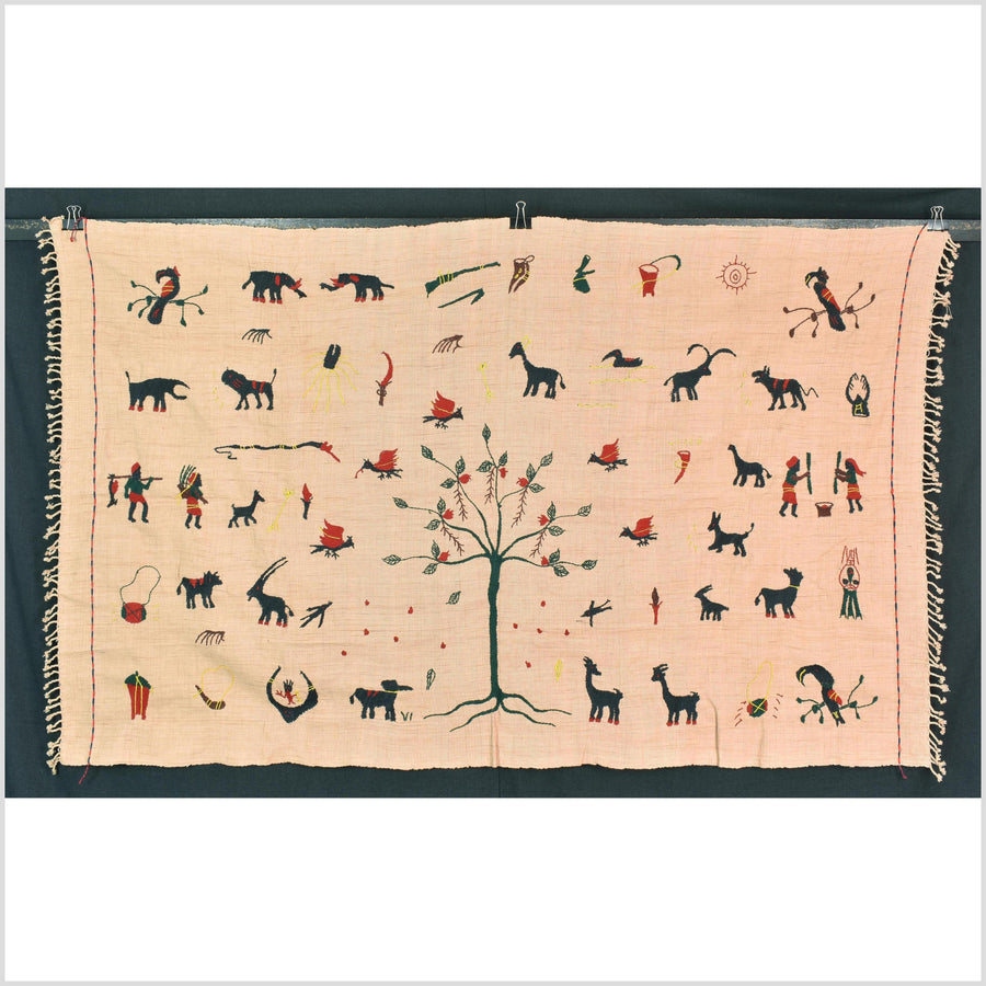 Golden caramel cotton story quilt Naga tribal textile ethnic embroidered boho fabric Burma hill tribe tapestry Thai India Hmong MP30