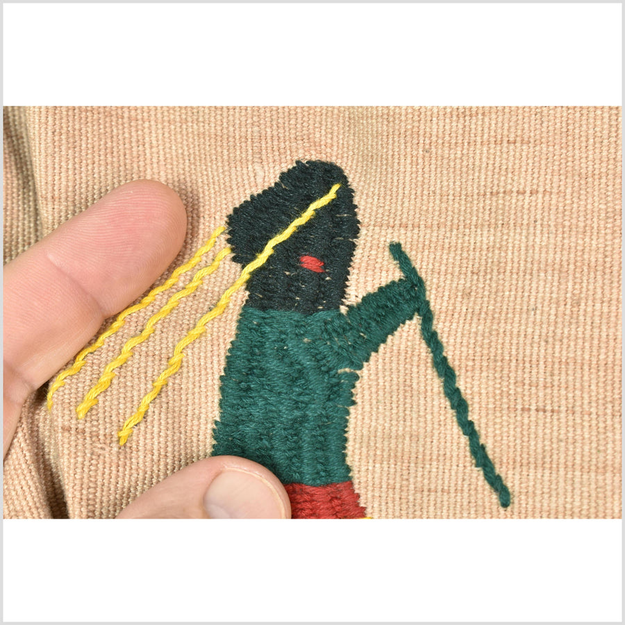 Golden caramel cotton story quilt Naga tribal textile ethnic embroidered boho fabric Burma hill tribe tapestry Thai India Hmong MP31