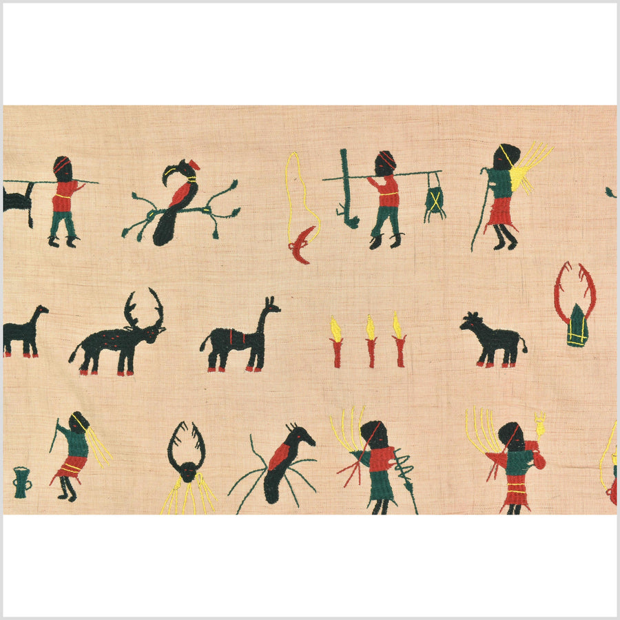 Golden caramel cotton story quilt Naga tribal textile ethnic embroidered boho fabric Burma hill tribe tapestry Thai India Hmong MP31