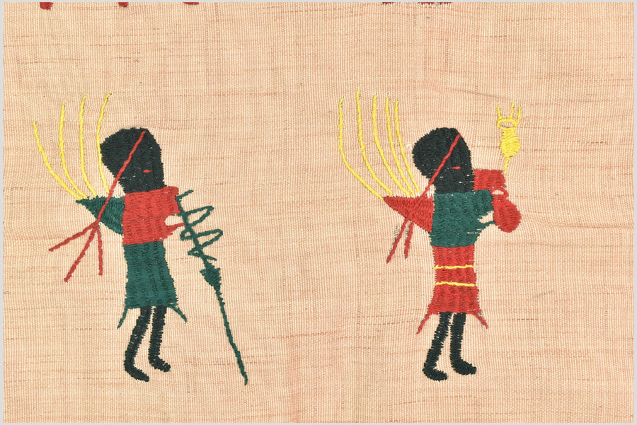 Golden caramel cotton story quilt Naga tribal textile ethnic embroidered boho fabric Burma hill tribe tapestry Thai India Hmong MP31