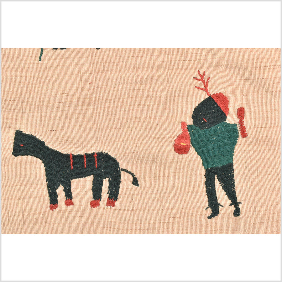 Golden caramel cotton story quilt Naga tribal textile ethnic embroidered boho fabric Burma hill tribe tapestry Thai India Hmong MP31