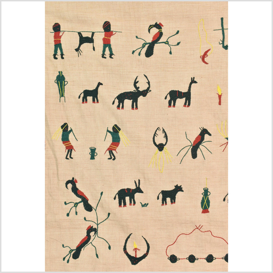 Golden caramel cotton story quilt Naga tribal textile ethnic embroidered boho fabric Burma hill tribe tapestry Thai India Hmong MP31