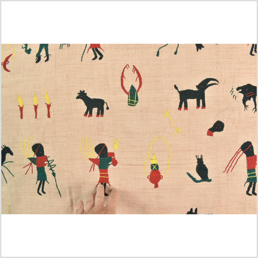 Golden caramel cotton story quilt Naga tribal textile ethnic embroidered boho fabric Burma hill tribe tapestry Thai India Hmong MP31