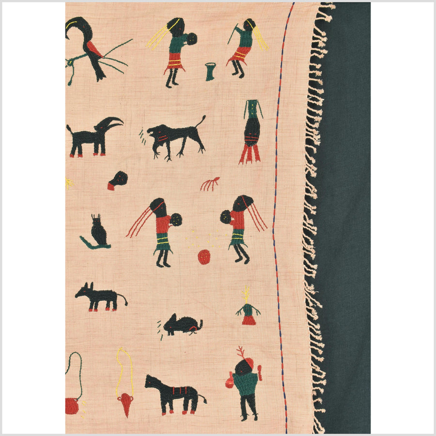 Golden caramel cotton story quilt Naga tribal textile ethnic embroidered boho fabric Burma hill tribe tapestry Thai India Hmong MP31