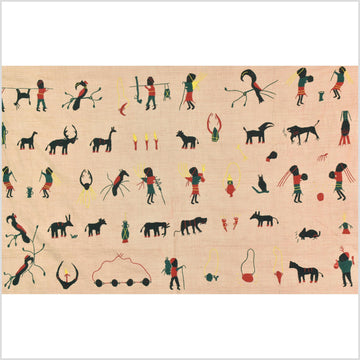 Golden caramel cotton story quilt Naga tribal textile ethnic embroidered boho fabric Burma hill tribe tapestry Thai India Hmong MP31