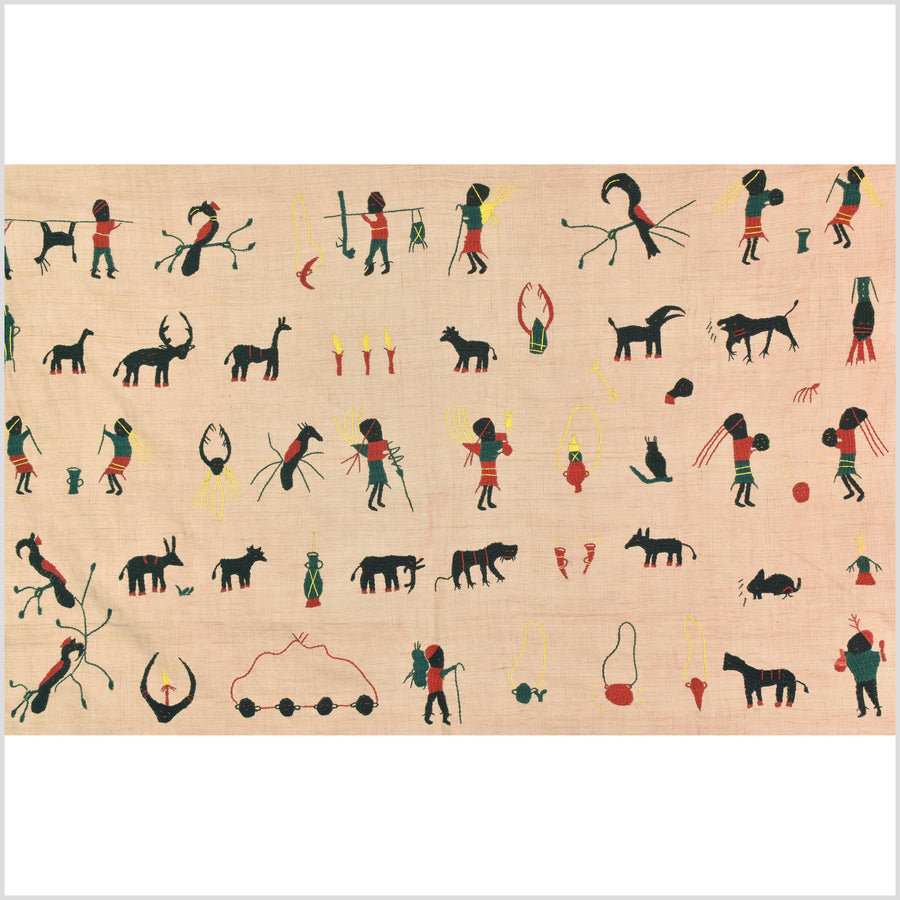 Golden caramel cotton story quilt Naga tribal textile ethnic embroidered boho fabric Burma hill tribe tapestry Thai India Hmong MP31