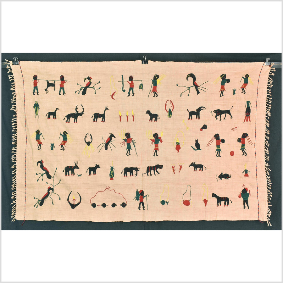 Golden caramel cotton story quilt Naga tribal textile ethnic embroidered boho fabric Burma hill tribe tapestry Thai India Hmong MP31