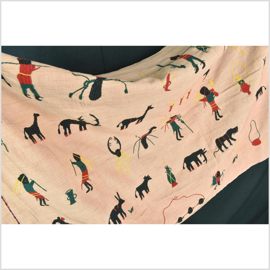 Golden caramel cotton story quilt Naga tribal textile ethnic embroidered boho fabric Burma hill tribe tapestry Thai India Hmong MP31