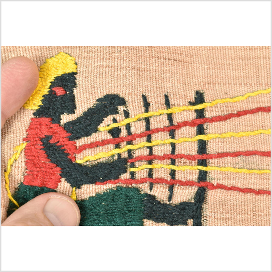 Golden brown cotton story quilt Naga tribal textile ethnic embroidered boho fabric Burma hill tribe tapestry Thai India Hmong MP32