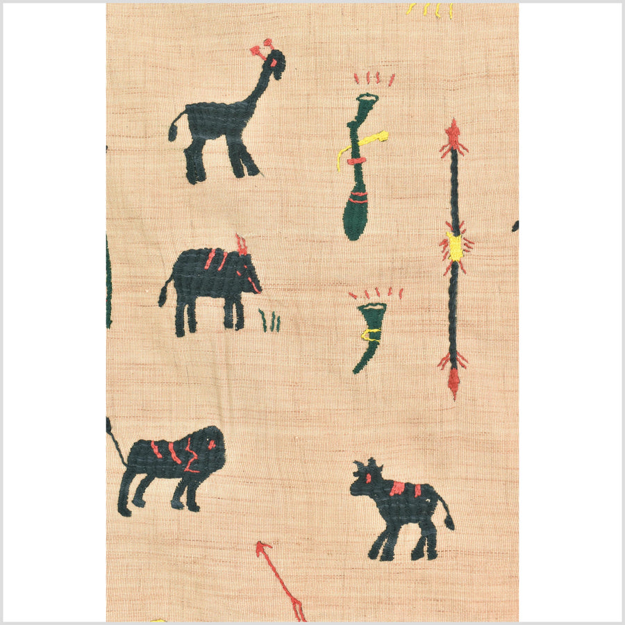 Golden brown cotton story quilt Naga tribal textile ethnic embroidered boho fabric Burma hill tribe tapestry Thai India Hmong MP32