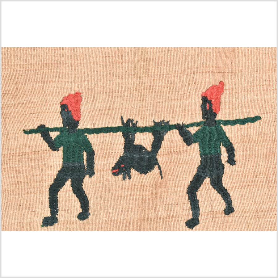 Golden brown cotton story quilt Naga tribal textile ethnic embroidered boho fabric Burma hill tribe tapestry Thai India Hmong MP32