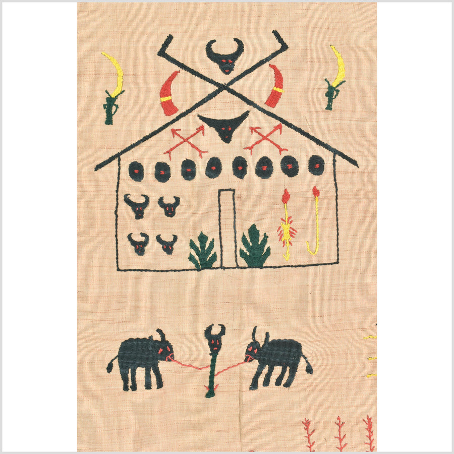 Golden brown cotton story quilt Naga tribal textile ethnic embroidered boho fabric Burma hill tribe tapestry Thai India Hmong MP32