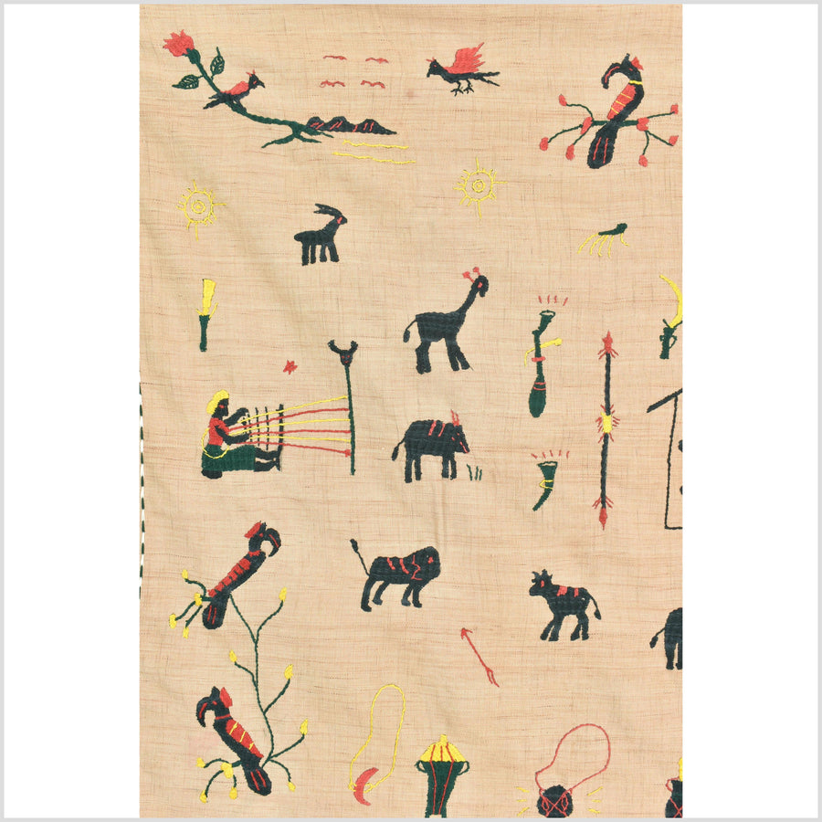 Golden brown cotton story quilt Naga tribal textile ethnic embroidered boho fabric Burma hill tribe tapestry Thai India Hmong MP32