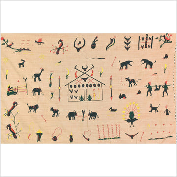 Golden brown cotton story quilt Naga tribal textile ethnic embroidered boho fabric Burma hill tribe tapestry Thai India Hmong MP32