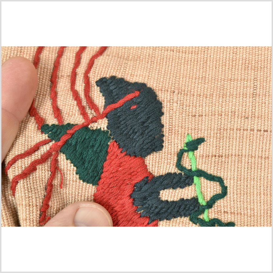 Golden brown cotton story quilt Naga tribal textile ethnic embroidered boho fabric Burma hill tribe tapestry Thai India Hmong MP33