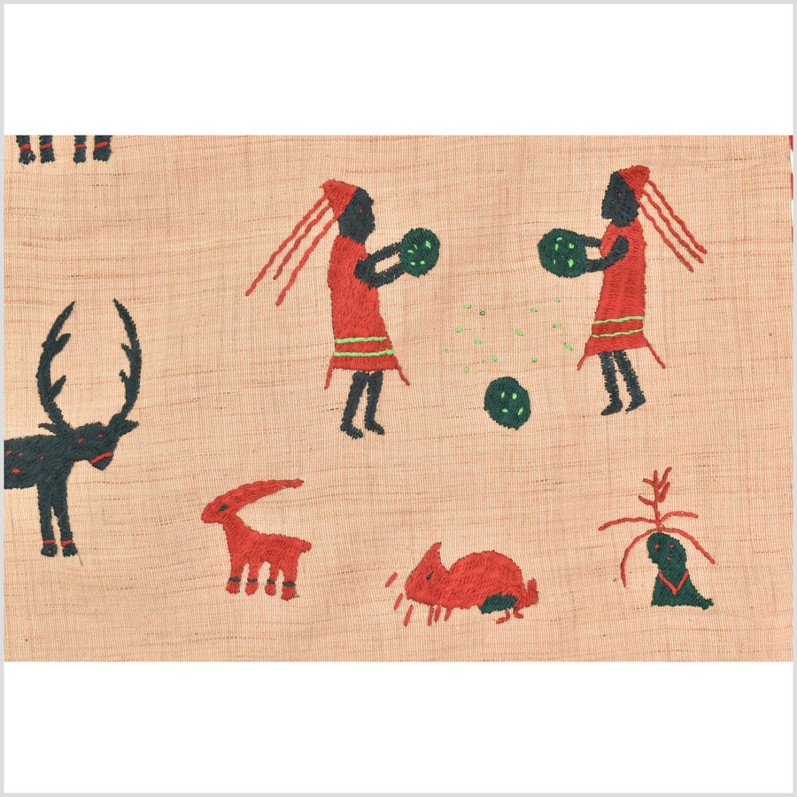 Golden brown cotton story quilt Naga tribal textile ethnic embroidered boho fabric Burma hill tribe tapestry Thai India Hmong MP33