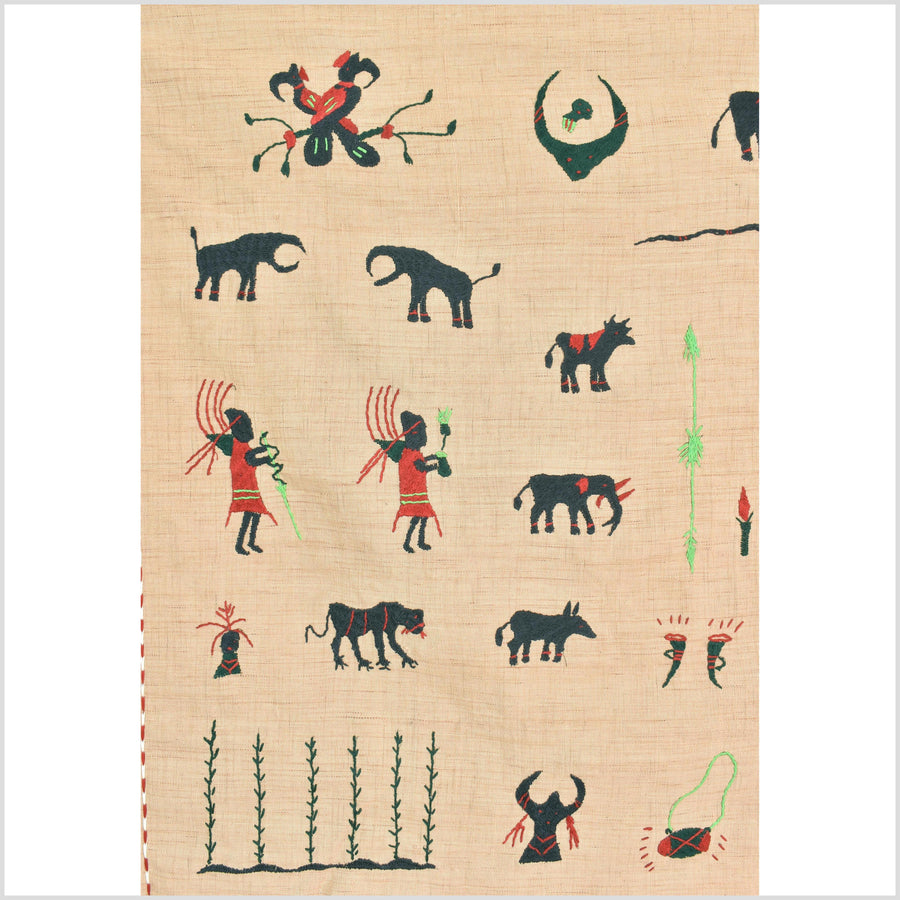 Golden brown cotton story quilt Naga tribal textile ethnic embroidered boho fabric Burma hill tribe tapestry Thai India Hmong MP33