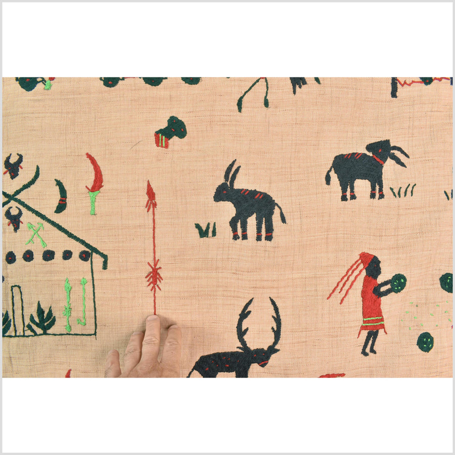 Golden brown cotton story quilt Naga tribal textile ethnic embroidered boho fabric Burma hill tribe tapestry Thai India Hmong MP33