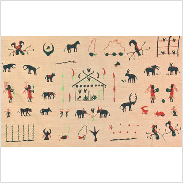 Golden brown cotton story quilt Naga tribal textile ethnic embroidered boho fabric Burma hill tribe tapestry Thai India Hmong MP33