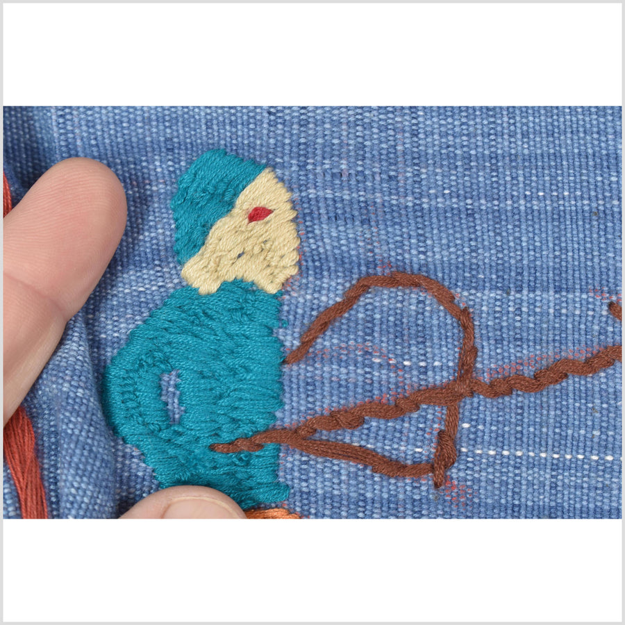 Sky blue cotton story quilt Naga tribal textile ethnic embroidered boho fabric Burma hill tribe tapestry Thailand India Hmong MP34