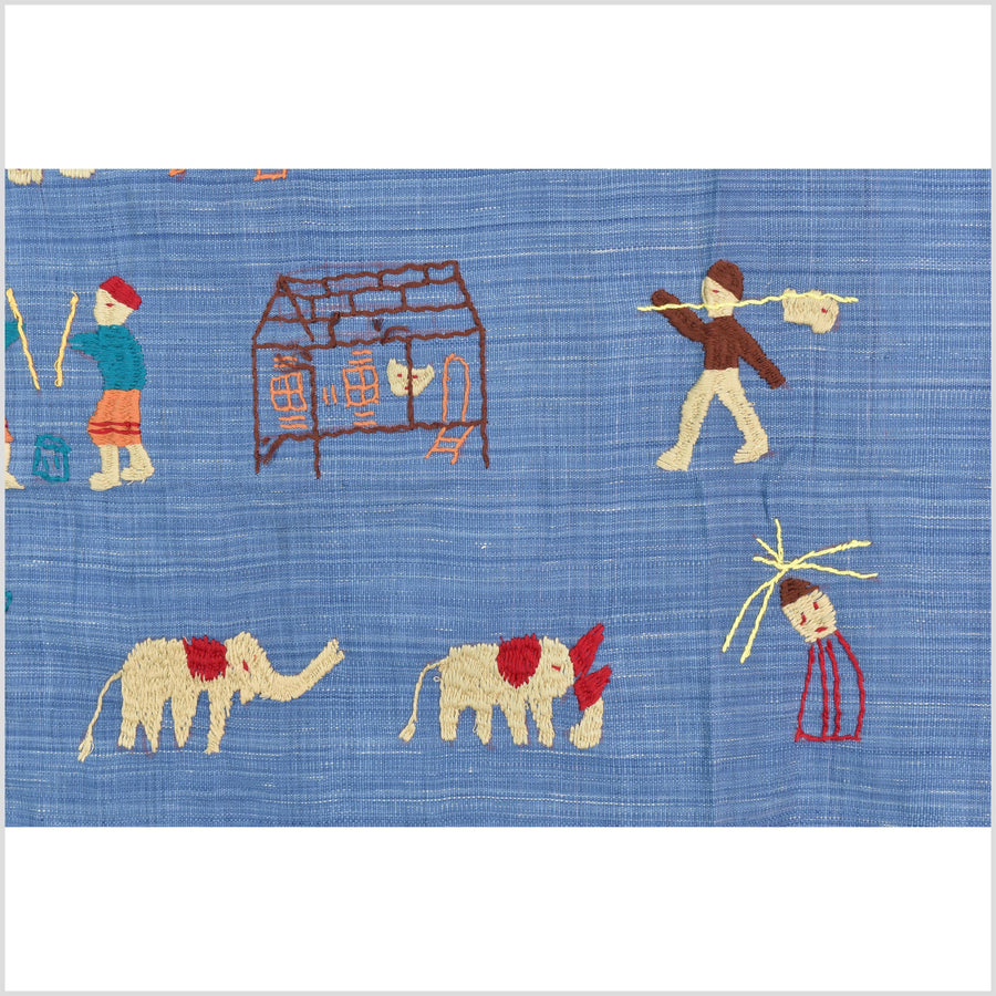 Sky blue cotton story quilt Naga tribal textile ethnic embroidered boho fabric Burma hill tribe tapestry Thailand India Hmong MP34