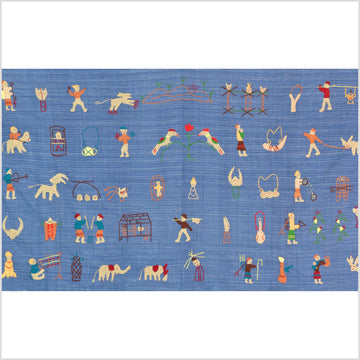 Sky blue cotton story quilt Naga tribal textile ethnic embroidered boho fabric Burma hill tribe tapestry Thailand India Hmong MP34