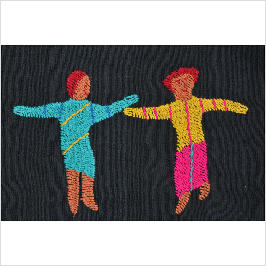 Electric black cotton story quilt Naga tribal textile ethnic embroidered boho fabric Burma hill tribe tapestry Thai India Hmong MP37