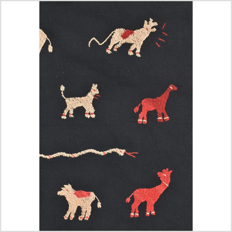 Pitch-dark black cotton story quilt Naga tribal textile ethnic embroidered boho fabric Burma hill tribe tapestry Thai India Hmong MP3