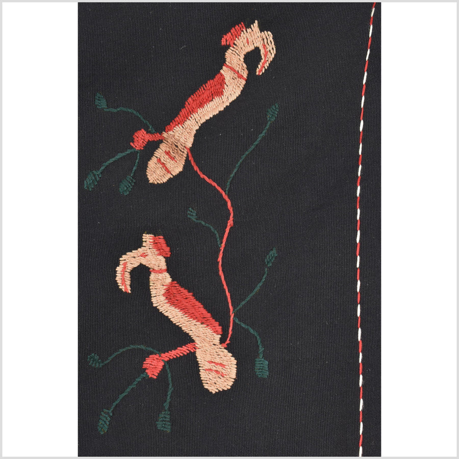 Pitch-dark black cotton story quilt Naga tribal textile ethnic embroidered boho fabric Burma hill tribe tapestry Thai India Hmong MP3