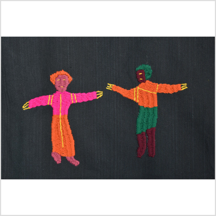 Electric black cotton story quilt Naga tribal textile ethnic embroidered boho fabric Burma hill tribe tapestry Thai India Hmong MP40