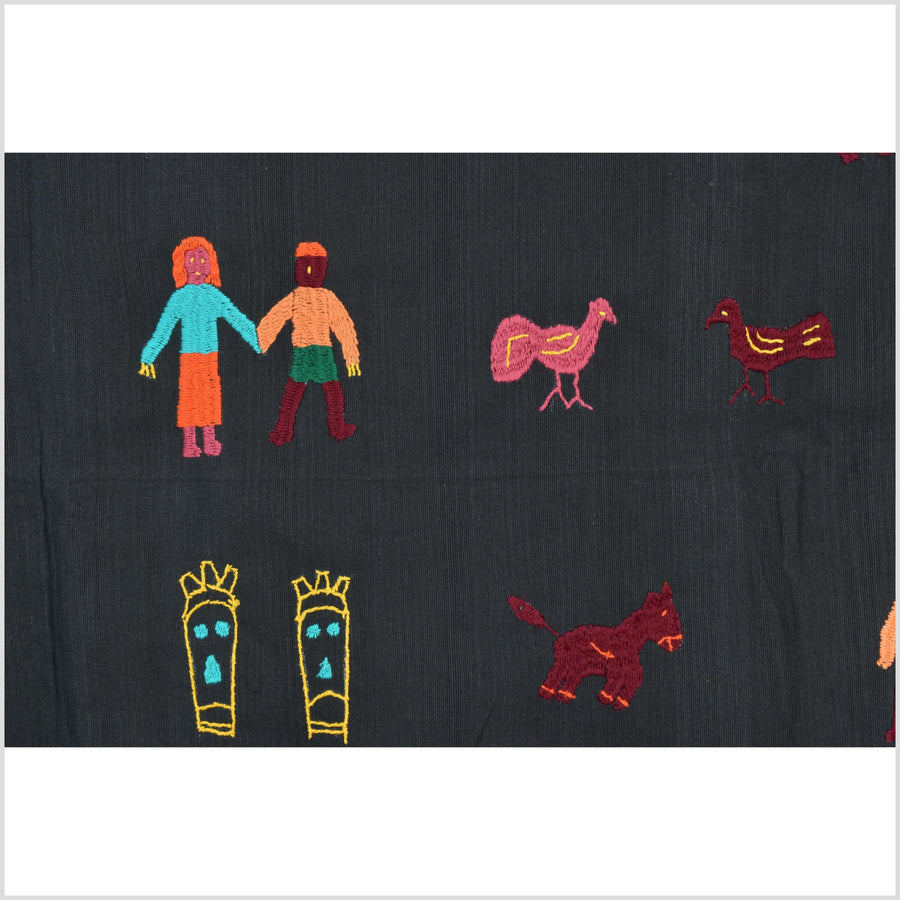 Electric black cotton story quilt Naga tribal textile ethnic embroidered boho fabric Burma hill tribe tapestry Thai India Hmong MP40