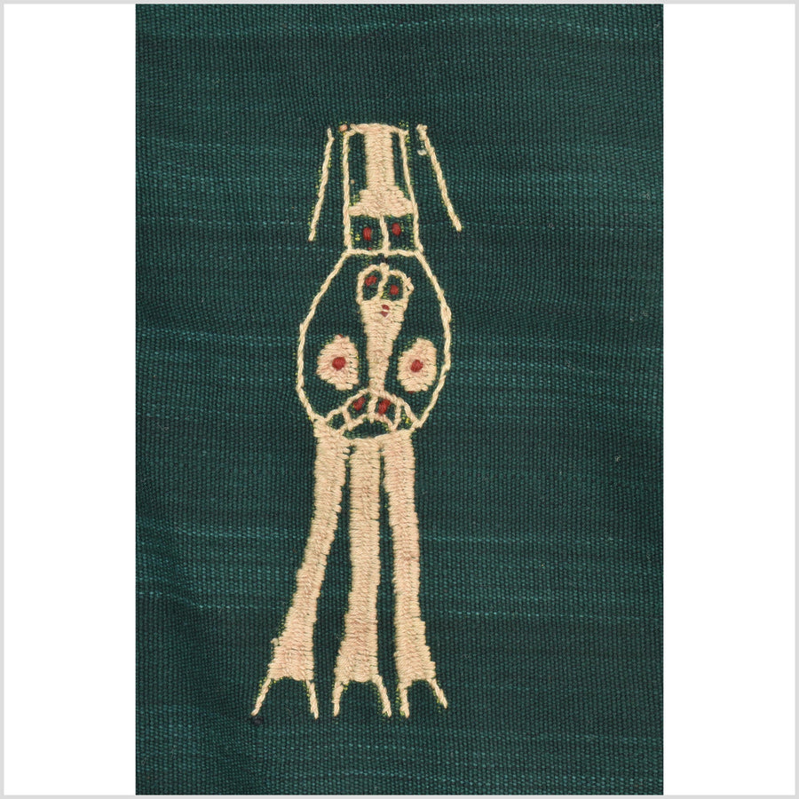 Dark emerald green cotton story quilt Naga tribal textile ethnic embroidered boho fabric Burma hill tribe tapestry Thai India Hmong II41