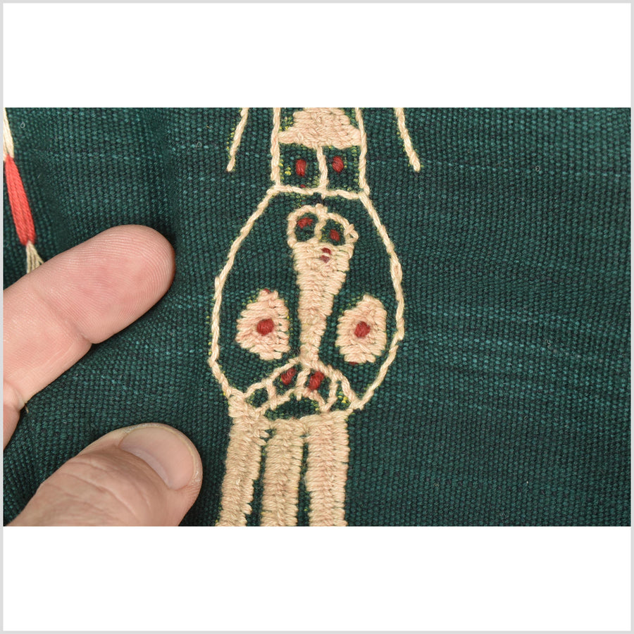 Dark emerald green cotton story quilt Naga tribal textile ethnic embroidered boho fabric Burma hill tribe tapestry Thai India Hmong II41