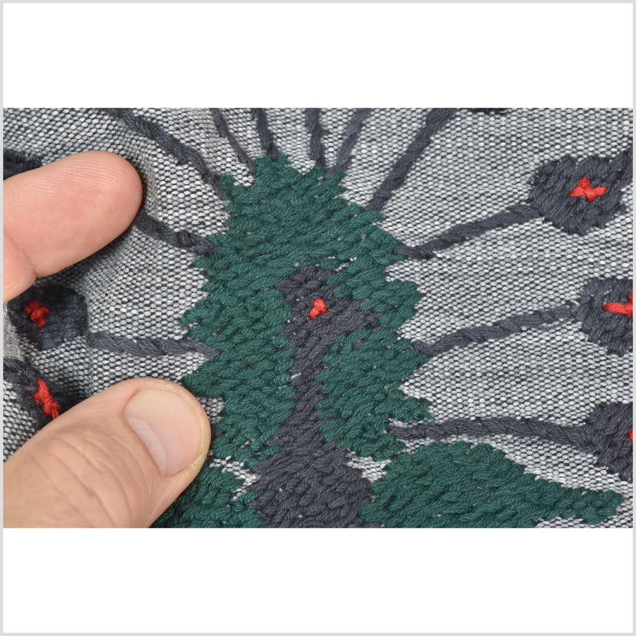 Pewter gray cotton story quilt Naga tribal textile ethnic embroidered boho fabric Burma hill tribe tapestry Thailand India Hmong MP44