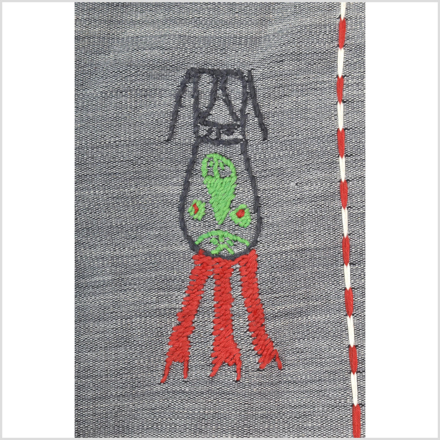 Pewter gray cotton story quilt Naga tribal textile ethnic embroidered boho fabric Burma hill tribe tapestry Thailand India Hmong MP44