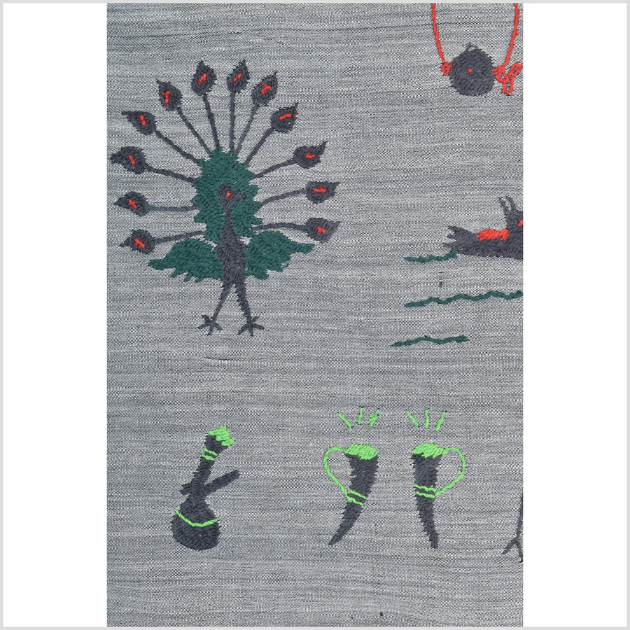 Pewter gray cotton story quilt Naga tribal textile ethnic embroidered boho fabric Burma hill tribe tapestry Thailand India Hmong MP44