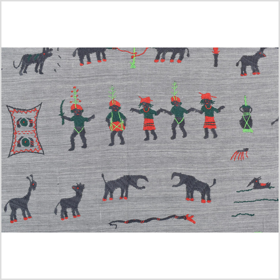 Pewter gray cotton story quilt Naga tribal textile ethnic embroidered boho fabric Burma hill tribe tapestry Thailand India Hmong MP44