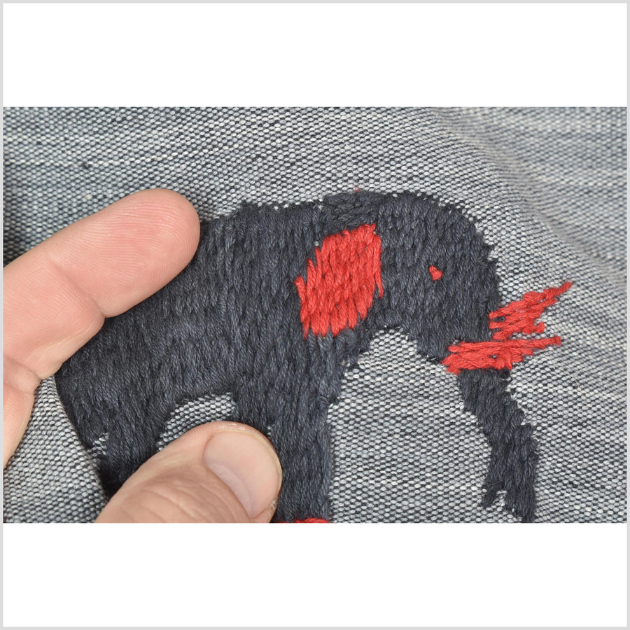 Pewter gray cotton story quilt Naga tribal textile ethnic embroidered boho fabric Burma hill tribe tapestry Thailand India Hmong MP45